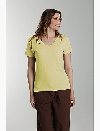 Tee shirt col v manches courtes femme Maddy Popcorn(Jaune) | Gerard Pasquier