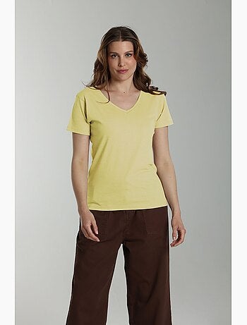 Tee shirt col v manches courtes femme Maddy Popcorn(Jaune) | Gerard Pasquier