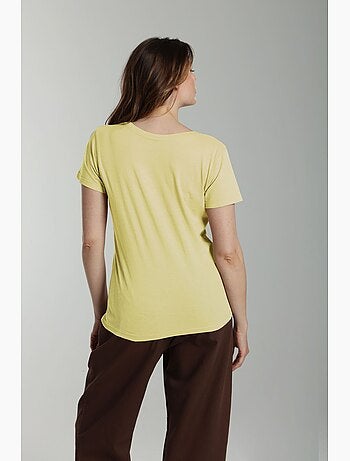 Tee shirt col v manches courtes femme Maddy Popcorn(Jaune) | Gerard Pasquier
