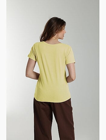Tee shirt col v manches courtes femme Maddy Popcorn(Jaune) | Gerard Pasquier