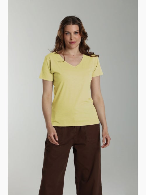Tee shirt col v manches courtes femme Maddy Popcorn(Jaune) | Gerard Pasquier - Kiabi Tee shirt col v manches courtes femme Maddy Popcorn(Jaune) | Gerard Pasquier - Kiabi