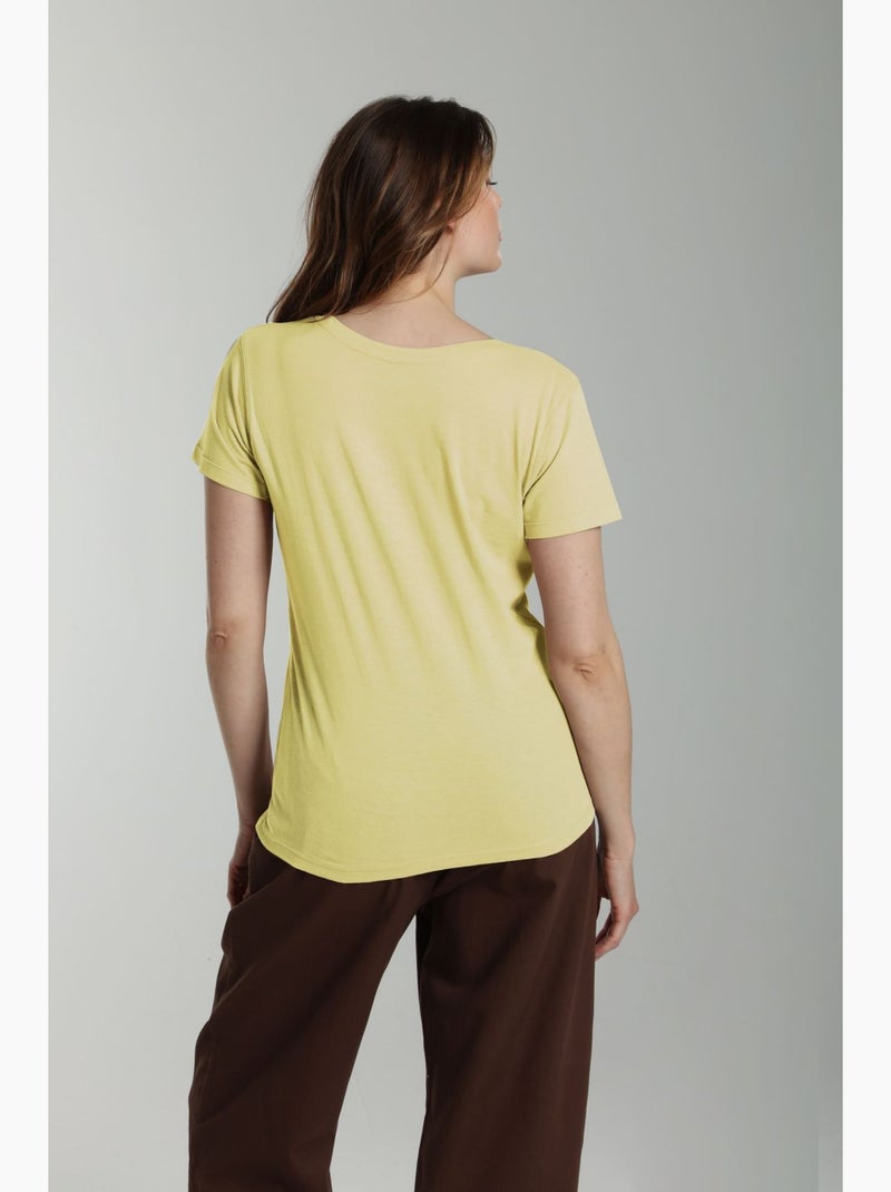 Tee shirt col v manches courtes femme Maddy Popcorn(Jaune) | Gerard Pasquier Jaune - Kiabi