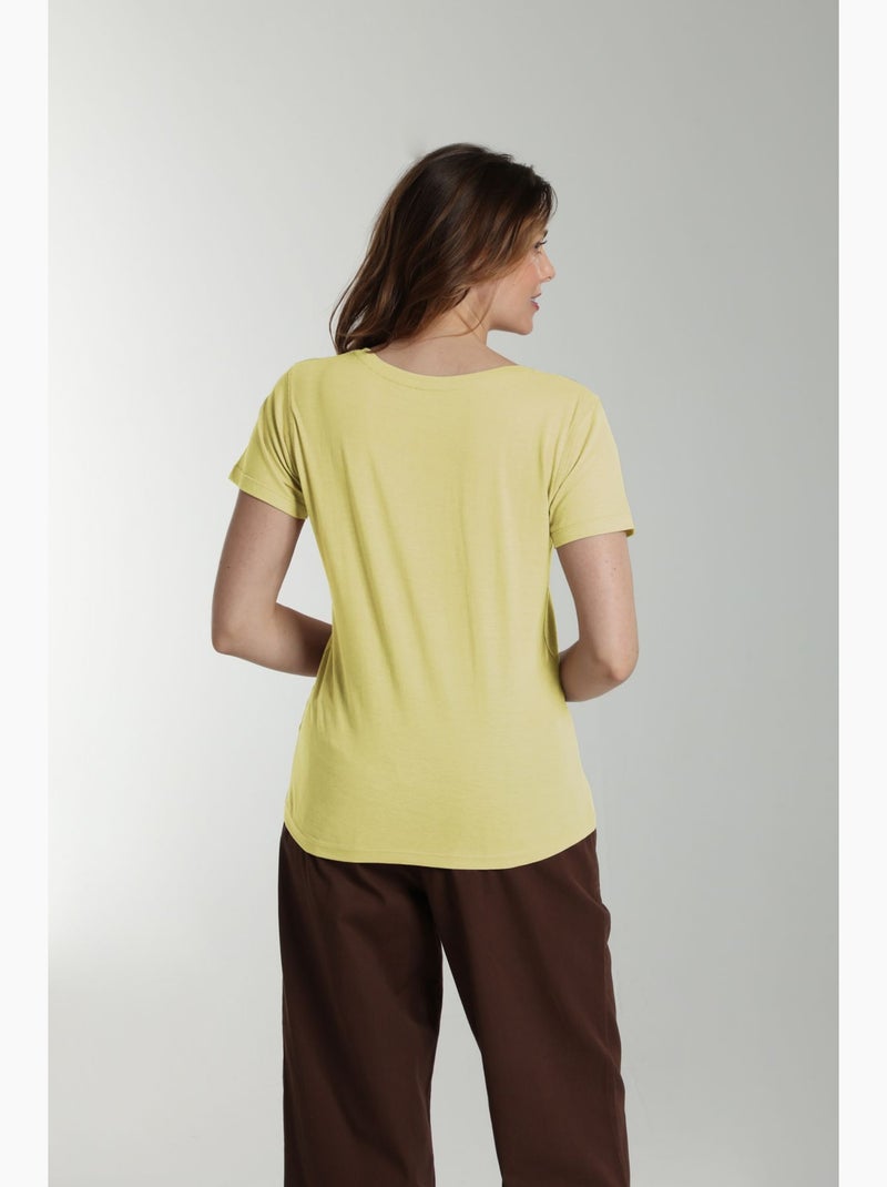 Tee shirt col v manches courtes femme Maddy Popcorn(Jaune) | Gerard Pasquier Jaune - Kiabi