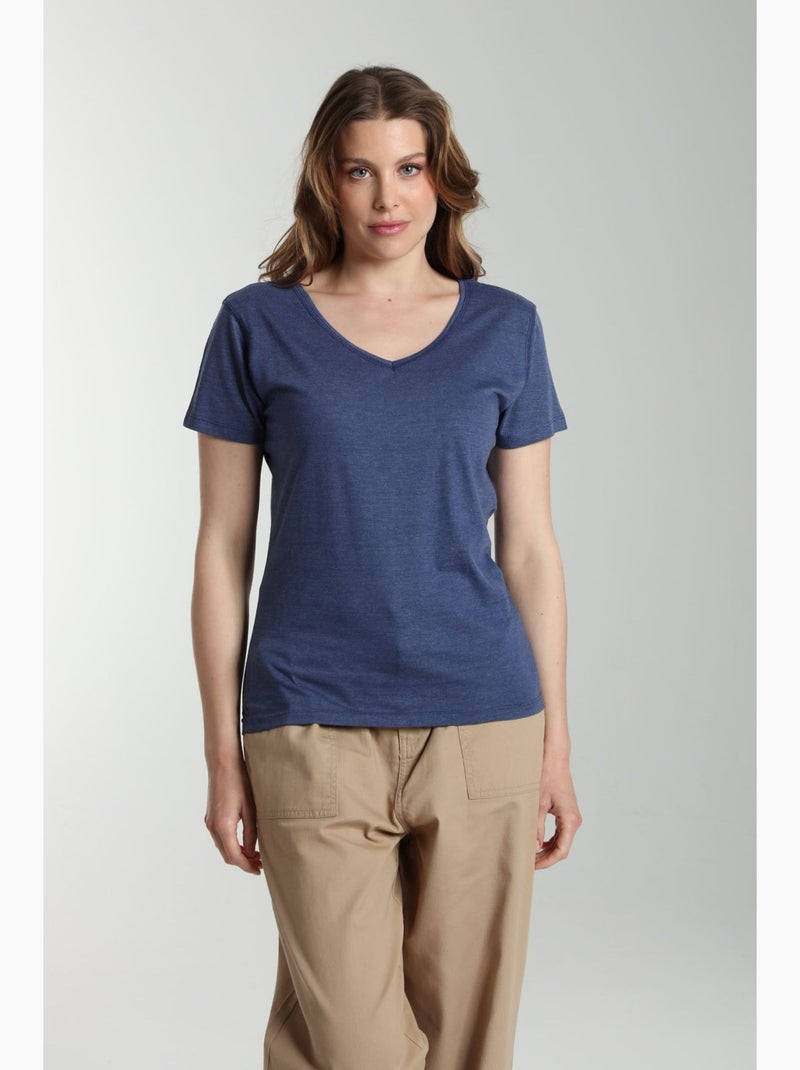 Tee shirt col v manches courtes femme Maddy Twilight  | Gerard Pasquier Bleu marine - Kiabi