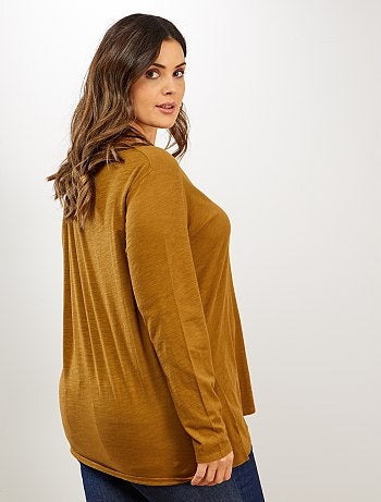 Tee-shirt col V manches longues maille flammée - Kiabi