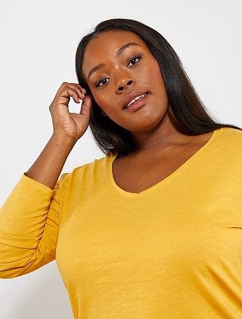 Tee-shirt col V manches longues maille flammée - Kiabi