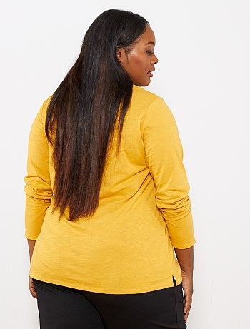 Tee-shirt col V manches longues maille flammée - Kiabi