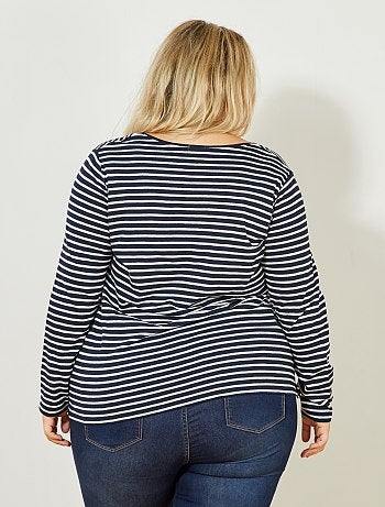 Grande taille femme - Tee-shirt col V manches longues maille flammée - Kiabi