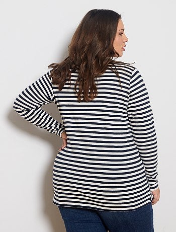 Grande taille femme - Tee-shirt col V manches longues maille flammée - Kiabi