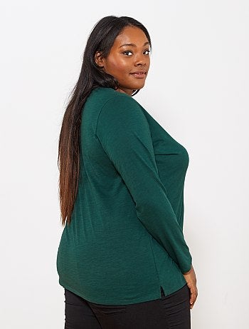 Tee-shirt col V manches longues maille flammée - Kiabi