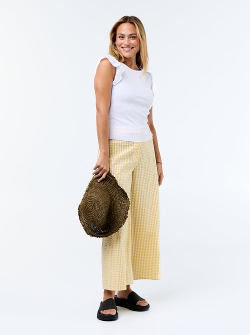 Tee-shirt côtelé à manches volantées - Kiabi