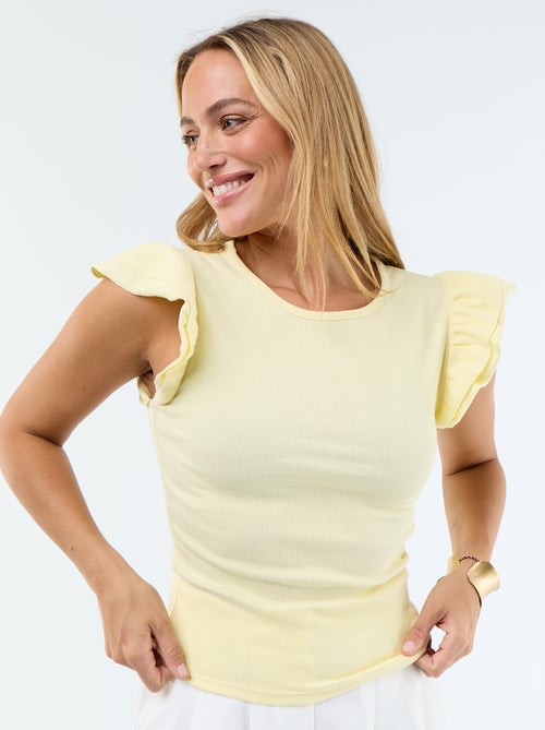 Tee-shirt côtelé à manches volantées - Kiabi