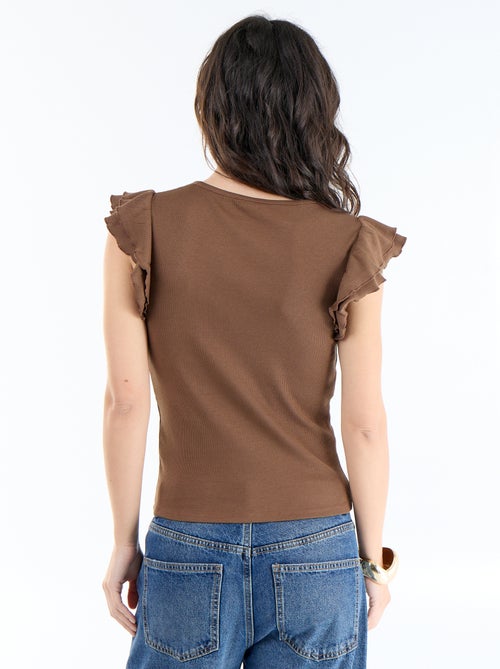 Tee-shirt côtelé à manches volantées - Kiabi
