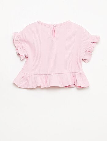 Tee-shirt côtelé avec bords volantés