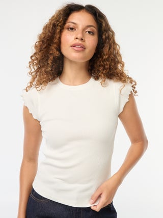 Tee-shirt côtelé avec manches volantées