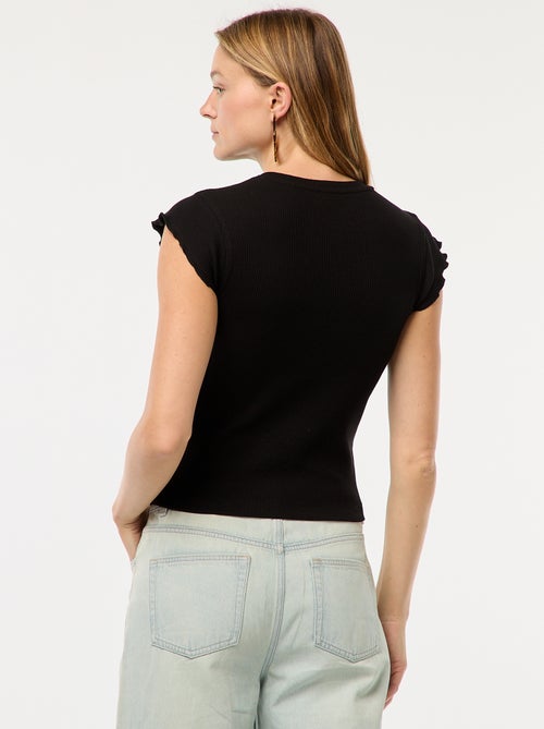 Tee-shirt côtelé avec manches volantées - Kiabi