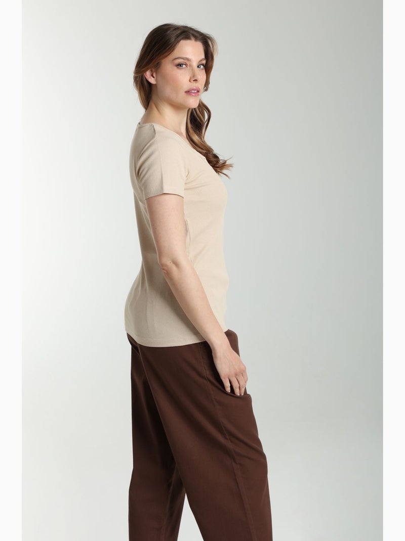 Tee shirt cotele manches courtes femme Drew  | Gerard Pasquier Beige - Kiabi