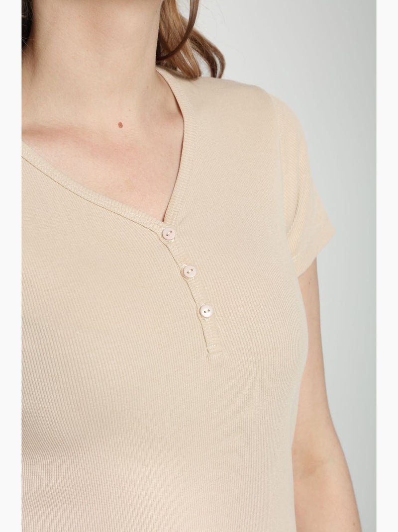 Tee shirt cotele manches courtes femme Drew  | Gerard Pasquier Beige - Kiabi