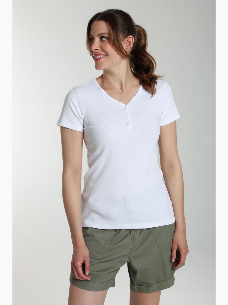 Tee shirt cotele manches courtes femme Drew  | Gerard Pasquier Blanc - Kiabi