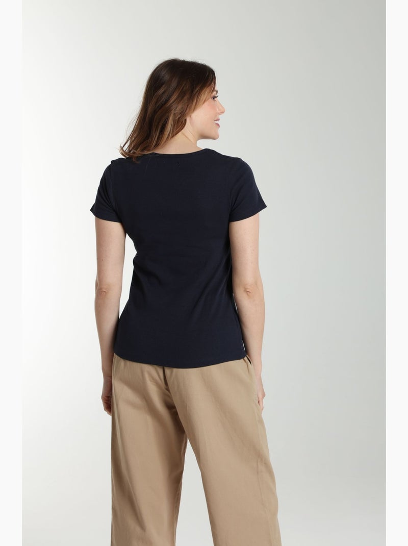 Tee shirt cotele manches courtes femme Drew  | Gerard Pasquier Bleu marine - Kiabi