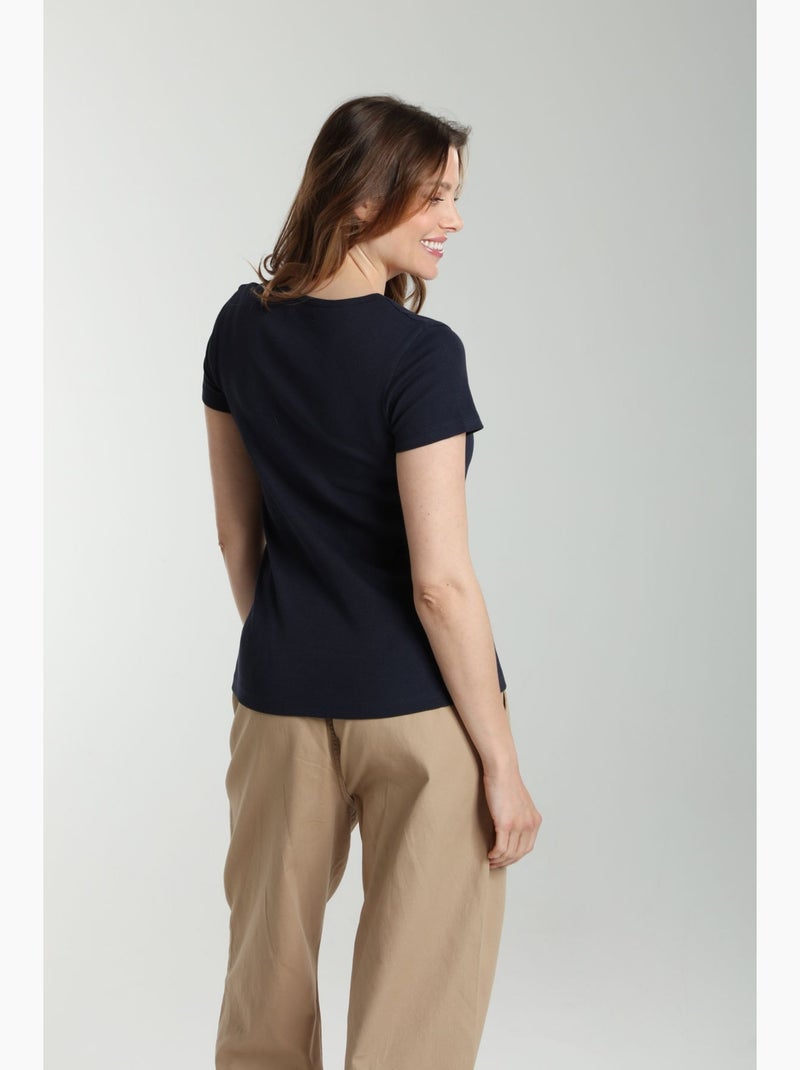 Tee shirt cotele manches courtes femme Drew  | Gerard Pasquier Bleu marine - Kiabi