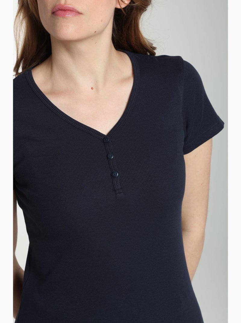 Tee shirt cotele manches courtes femme Drew  | Gerard Pasquier Bleu marine - Kiabi