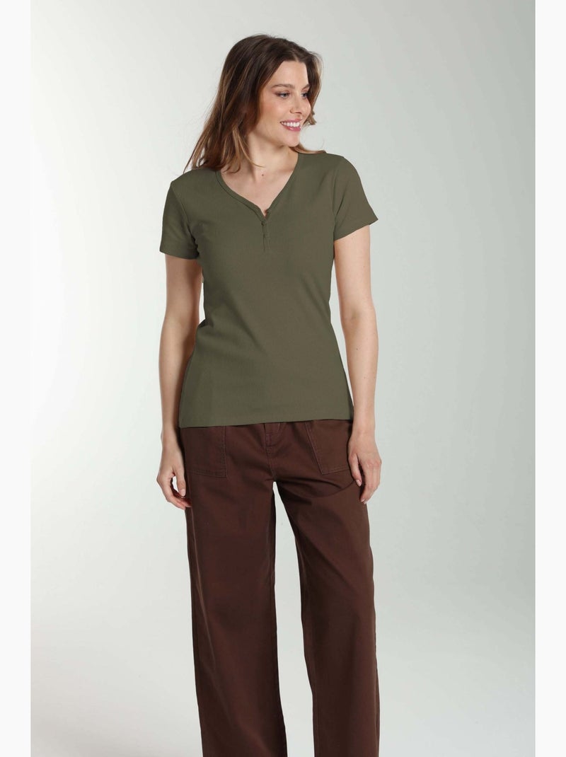 Tee shirt cotele manches courtes femme Drew  | Gerard Pasquier Kaki - Kiabi