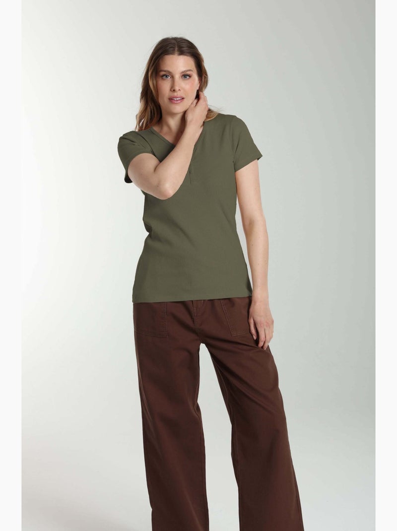 Tee shirt cotele manches courtes femme Drew  | Gerard Pasquier Kaki - Kiabi