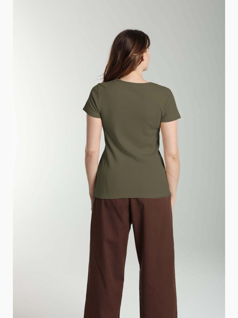 Tee shirt cotele manches courtes femme Drew  | Gerard Pasquier Kaki - Kiabi