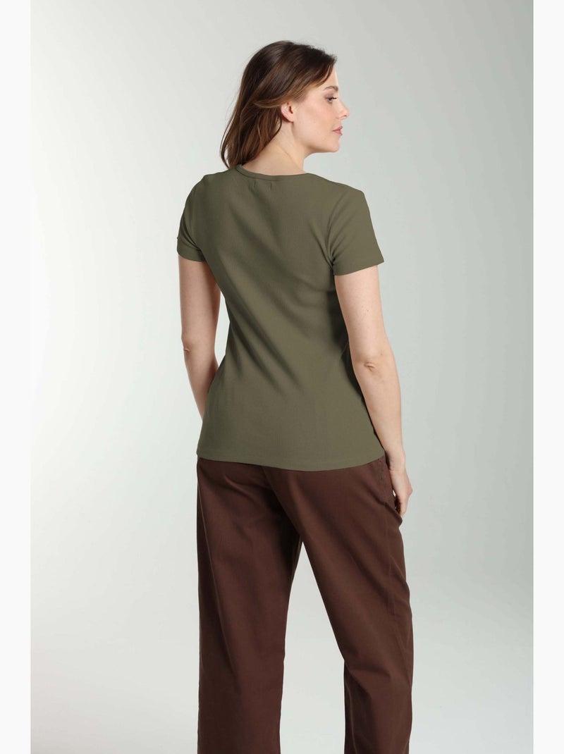 Tee shirt cotele manches courtes femme Drew  | Gerard Pasquier Kaki - Kiabi