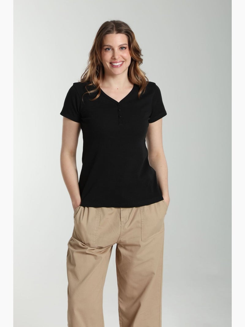 Tee shirt cotele manches courtes femme Drew  | Gerard Pasquier Noir - Kiabi