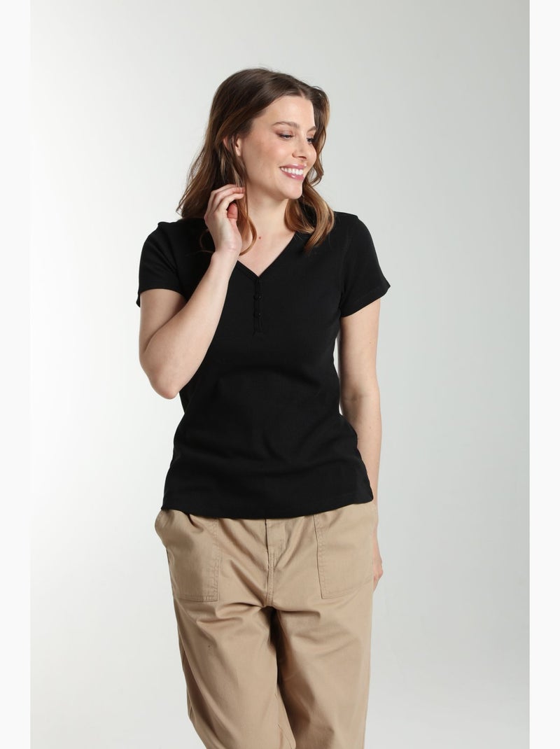Tee shirt cotele manches courtes femme Drew  | Gerard Pasquier Noir - Kiabi