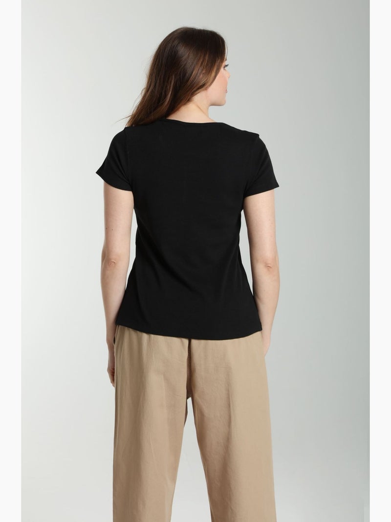 Tee shirt cotele manches courtes femme Drew  | Gerard Pasquier Noir - Kiabi