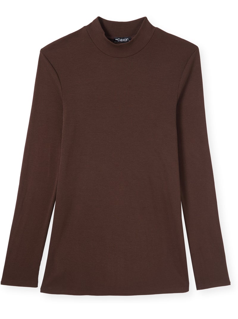 Tee-shirt côtelé manches longues - daxon Marron chocolat - Kiabi