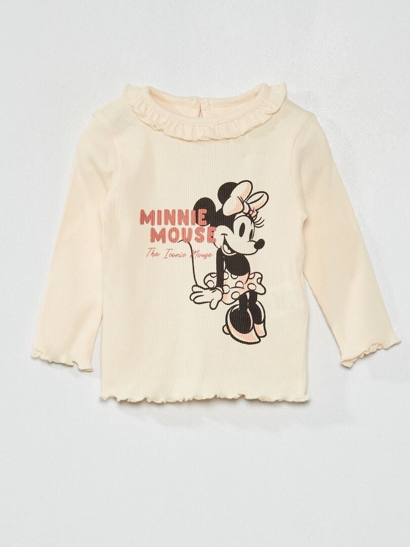 Tee-shirt côtelé 'Minnie Mouse' Beige - Kiabi