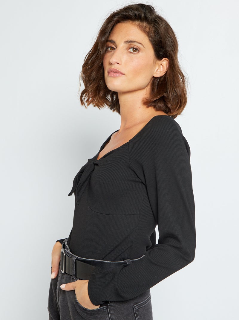 Tee-shirt côtelé noir - Kiabi