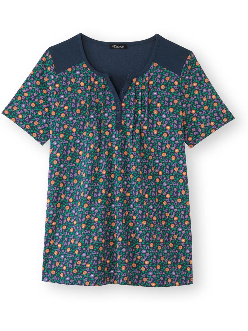Tee-shirt coton manches courtes - DAXON Marine/Multicolore - Kiabi