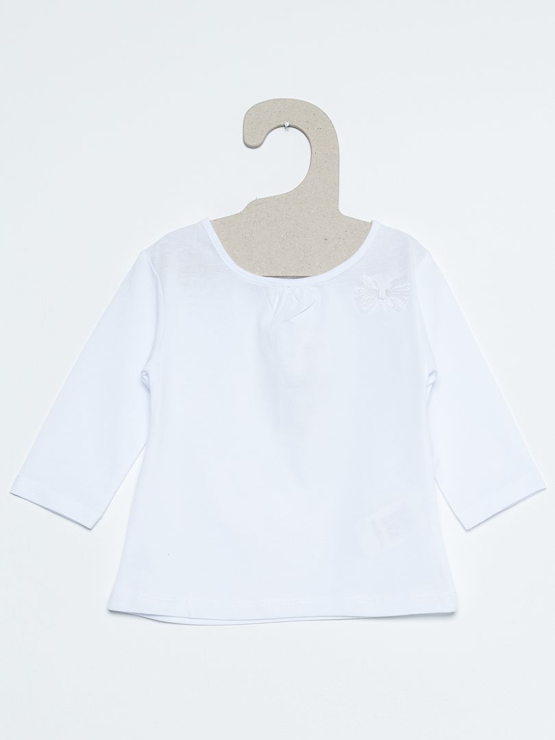 Tee-shirt coton noeud poitrine blanc - Kiabi