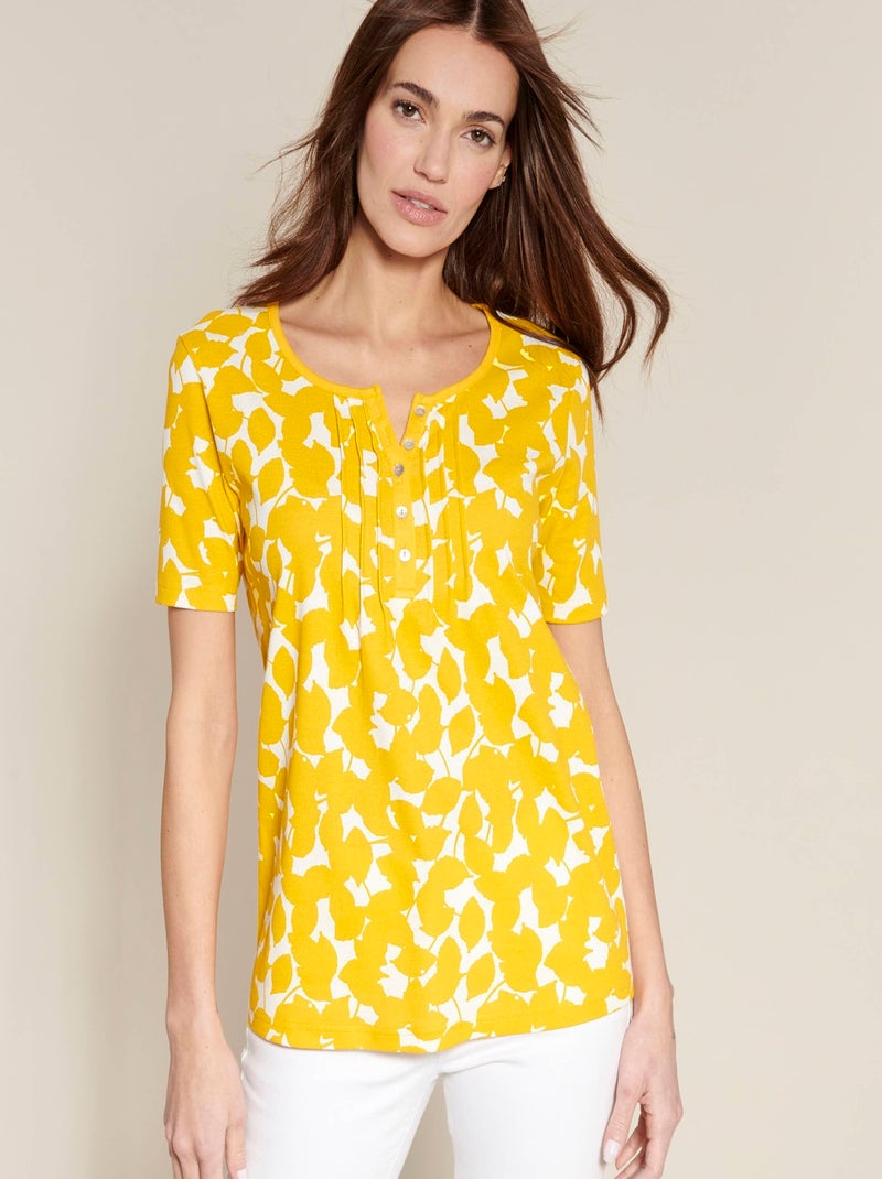 Tee-shirt coton uni et imprimé - Damart Jaune - Kiabi