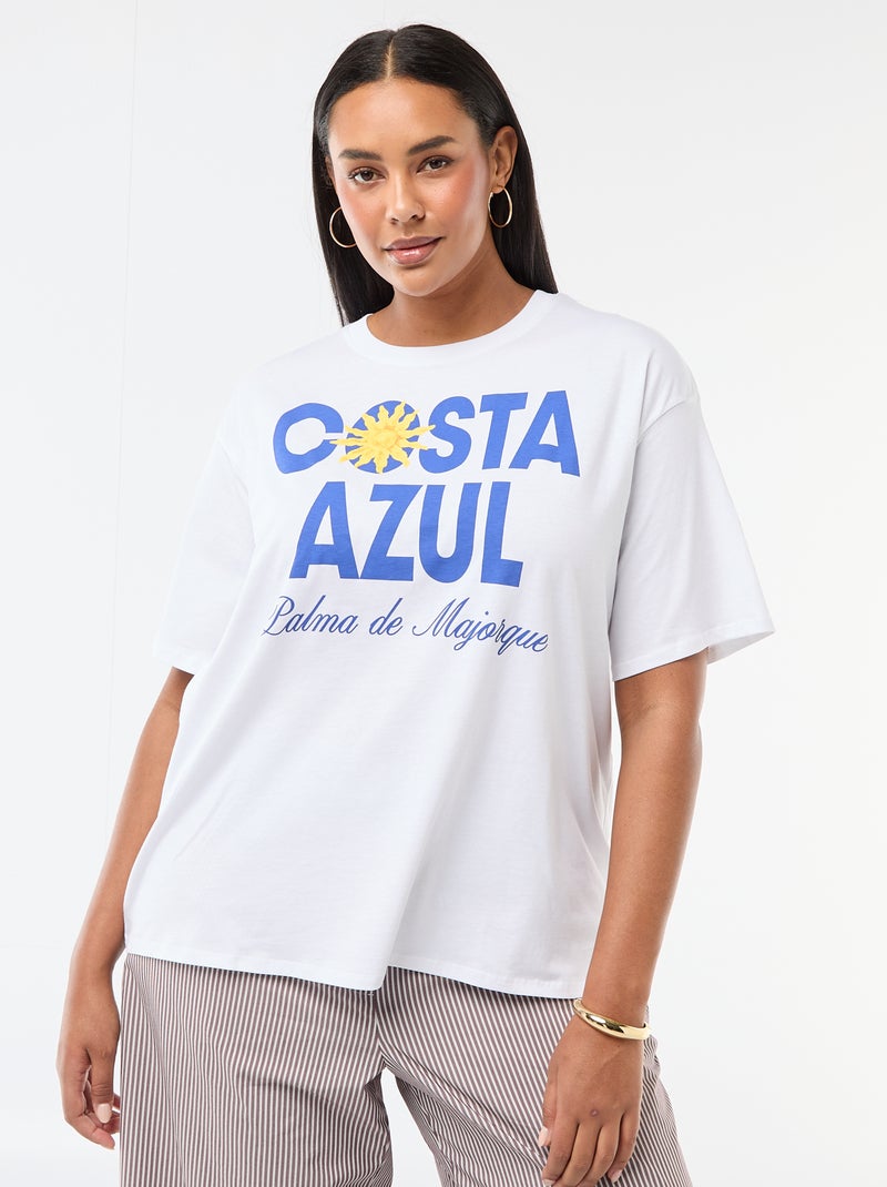 Tee-shirt coupe oversize à manches courtes Blanc - Kiabi