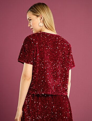 Tee-shirt court à sequins
