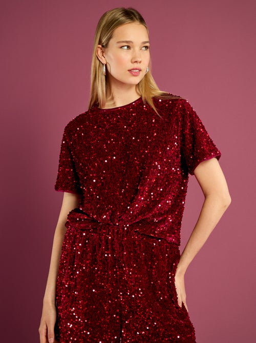 Tee-shirt court à sequins - Kiabi
