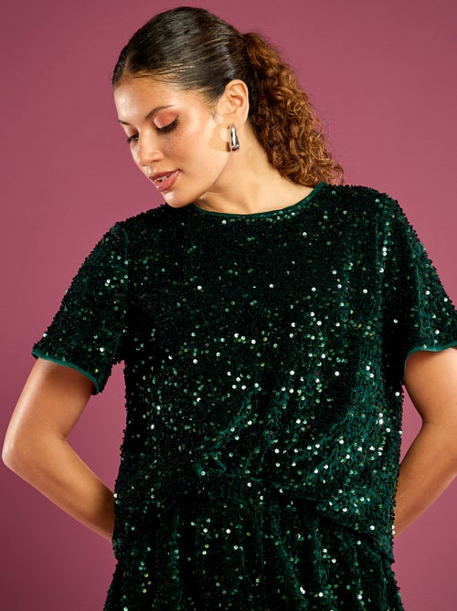 Tee-shirt court à sequins - Kiabi