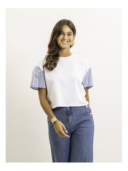 Tee-shirt court bi-matière FABO - Kiabi