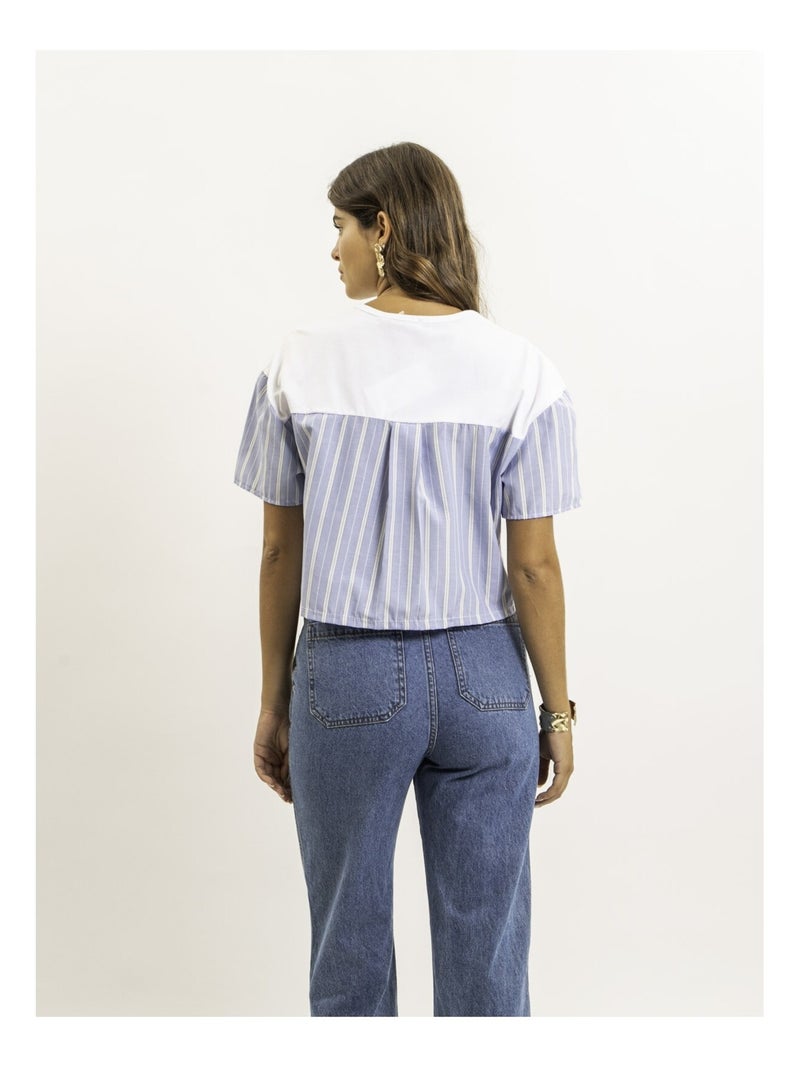 Tee-shirt court bi-matière FABO Blanc - Kiabi