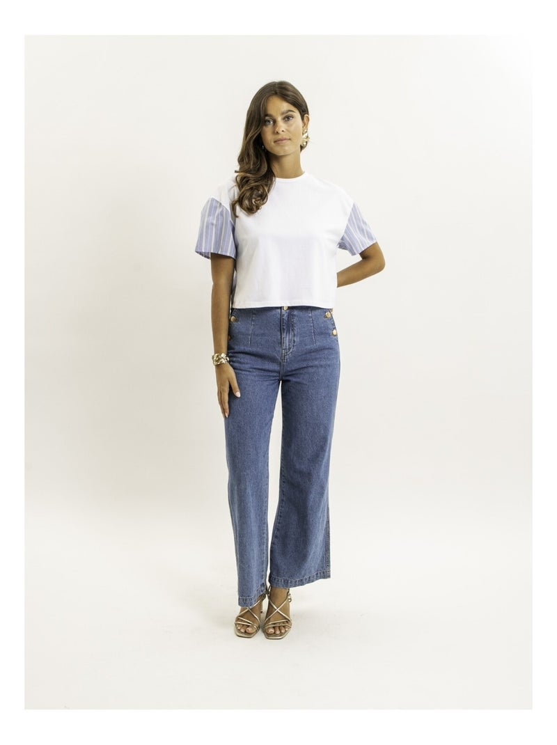 Tee-shirt court bi-matière FABO Blanc - Kiabi