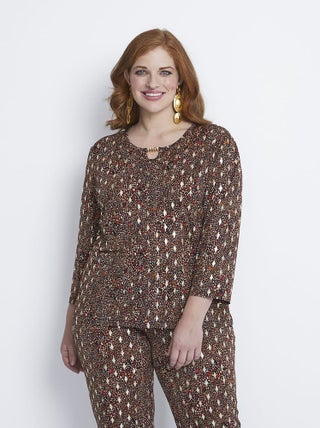 Tee-shirt court col bijou manches 3/4