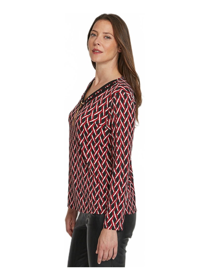 Tee-shirt court col V manches longues Noir - Kiabi