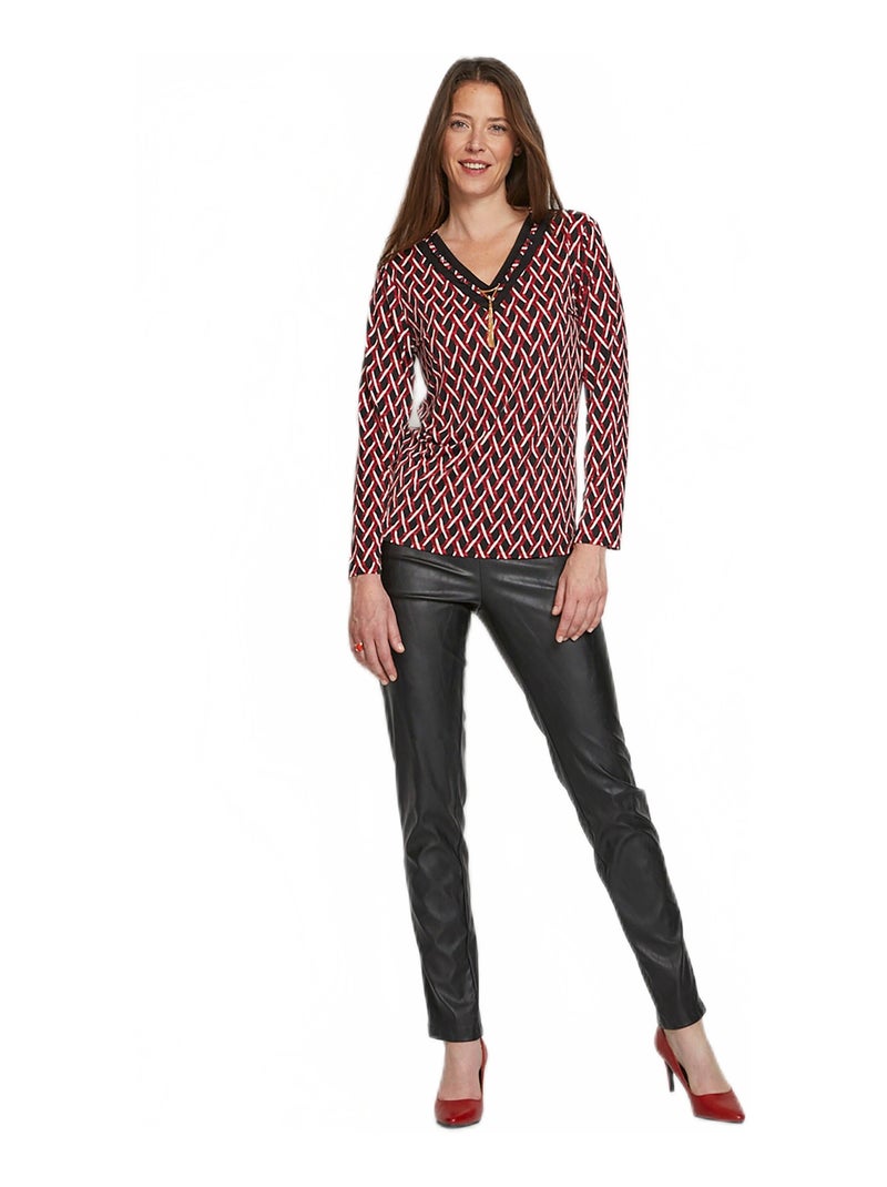 Tee-shirt court col V manches longues Noir - Kiabi