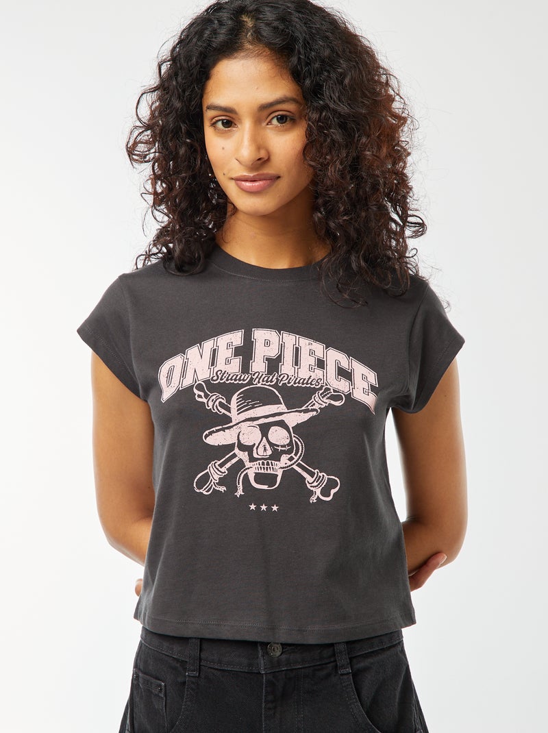Tee-shirt court imprimé 'One Piece' Noir - Kiabi